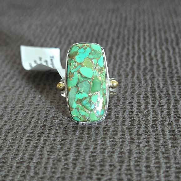 Shivam Rectangular Green💚 Copper Turquoise Statement Ring💍 - NWT - Picture 4 of 16